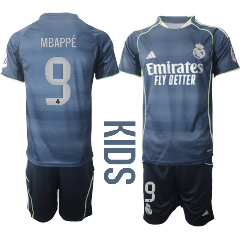Youth 2025-2026 Club Real Madrid away Blue #9 Soccer Jersey->customized soccer jersey->Custom Jersey